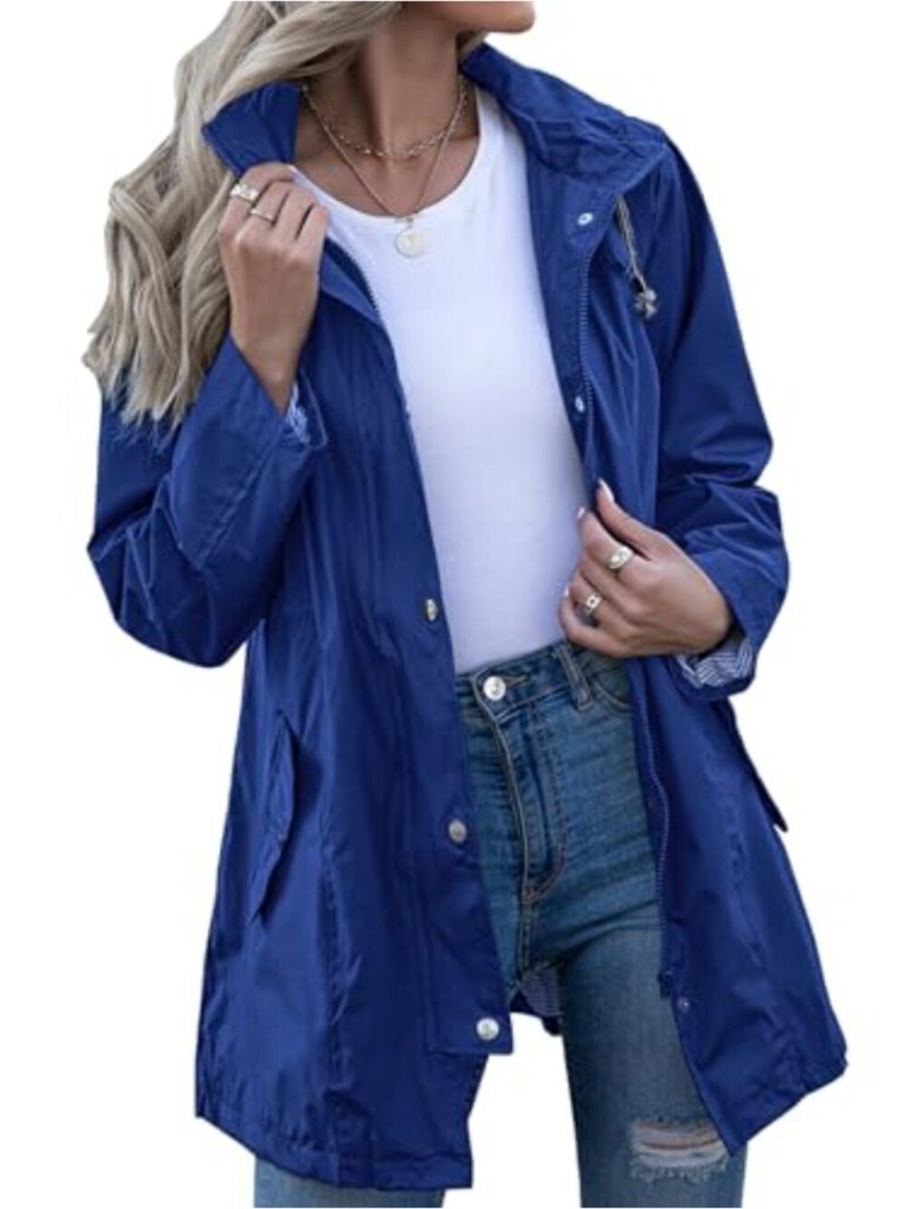 Striped Lined Hooded Waterproof Windbreaker Raincoat
